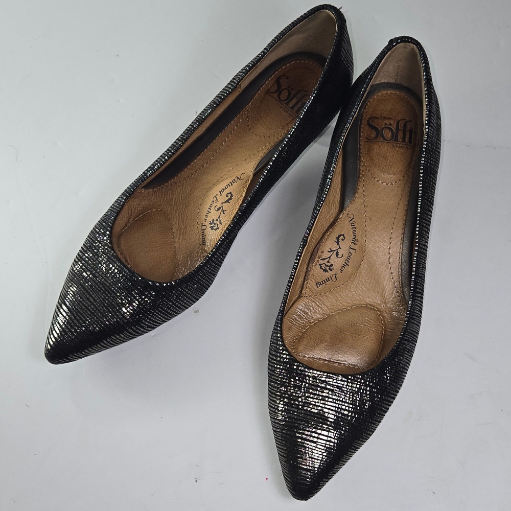 Sofft Women's Black Metallic Striped Pointed Toe Heels‎ Size 7.5M